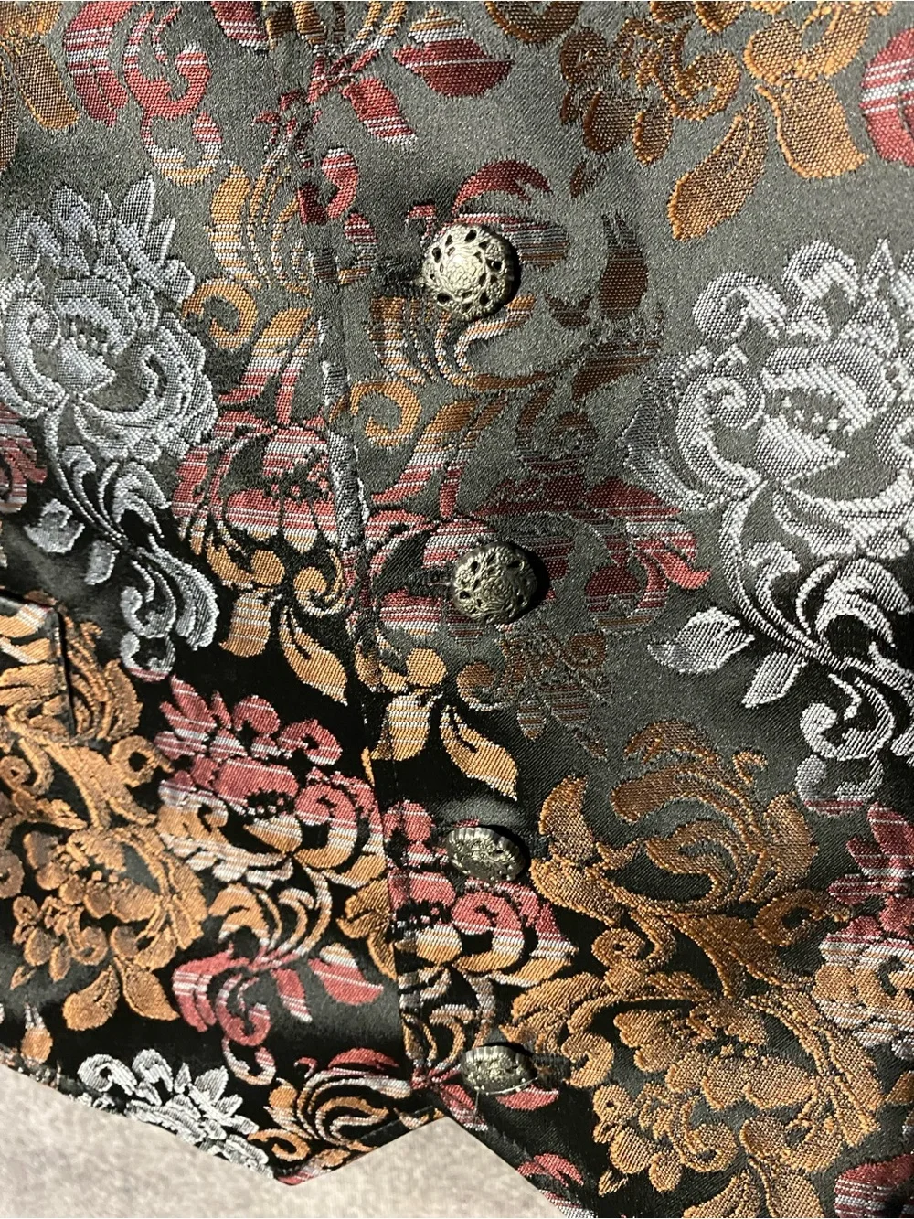 Wah Maker Frontier Brocade Tapestry Western Vest Men's M Floral USA Made